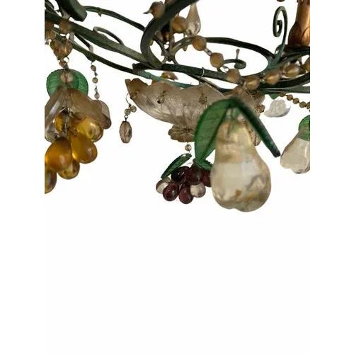 Vintage Wrought Iron Chandelier Decorated with Pendants of Various Shapes and Sizes and a Floral Theme For Sale - Image 3 of 9