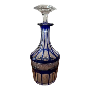 Mid Century Nachtmann Crystal Decanter With Cobalt Blue Overlay