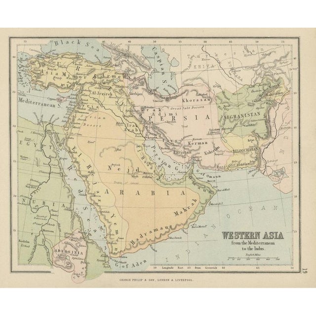 Antique Map of Western Asia, Mediterranean to the Indus and Arabia, 1870 For Sale - Image 12 of 12