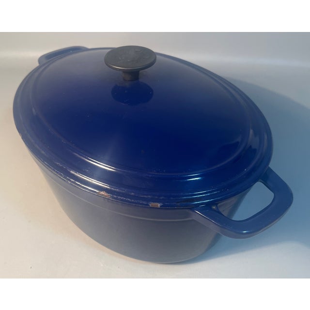 Blue 7 Quart Dutch Oven Martha Stewart Lapis Blue Enamel Oval With Two Handles For Sale - Image 8 of 8
