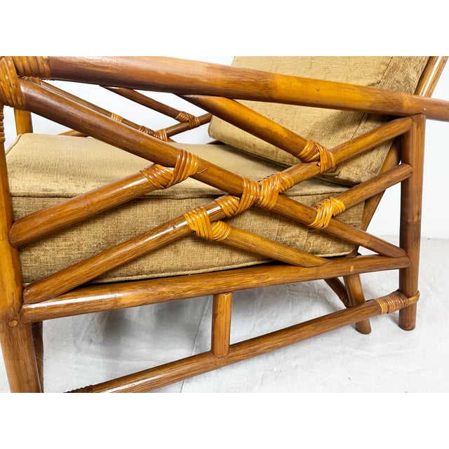 Vintage Rattan Chinese Chippendale Lounge Chairs- A Pair For Sale - Image 11 of 12