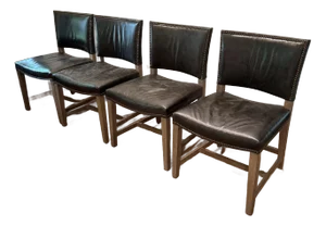 Set of 4 Custom Green Leather Lee Industries Dining Chairs