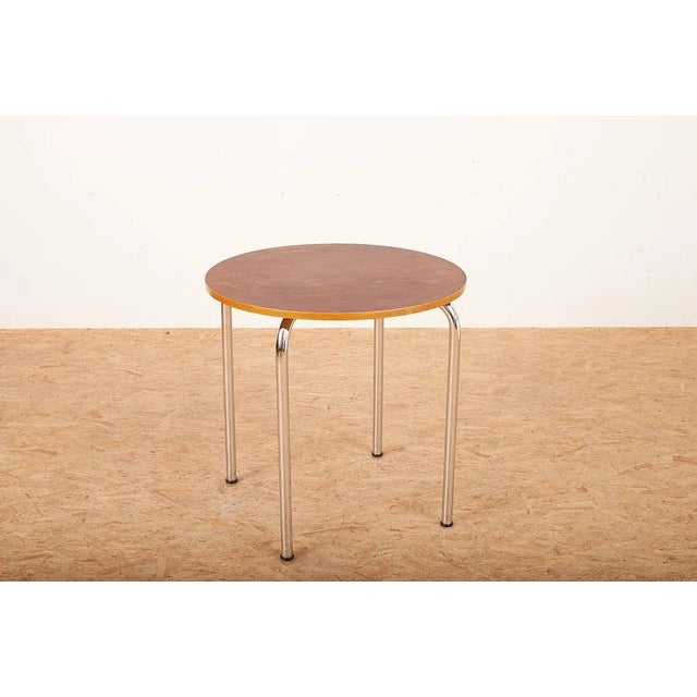 Steel Tube Table in Steel Frame Tube Chrome-Plated, Plate Plywood Stained Dark & Beech Wood Edge, in Good conditions....