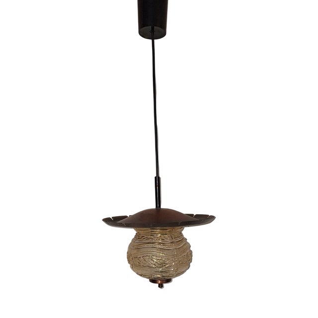 Vintage Rustic Pendant Lamp with Copper Frame from Fischer-Leuchten, 1970s For Sale