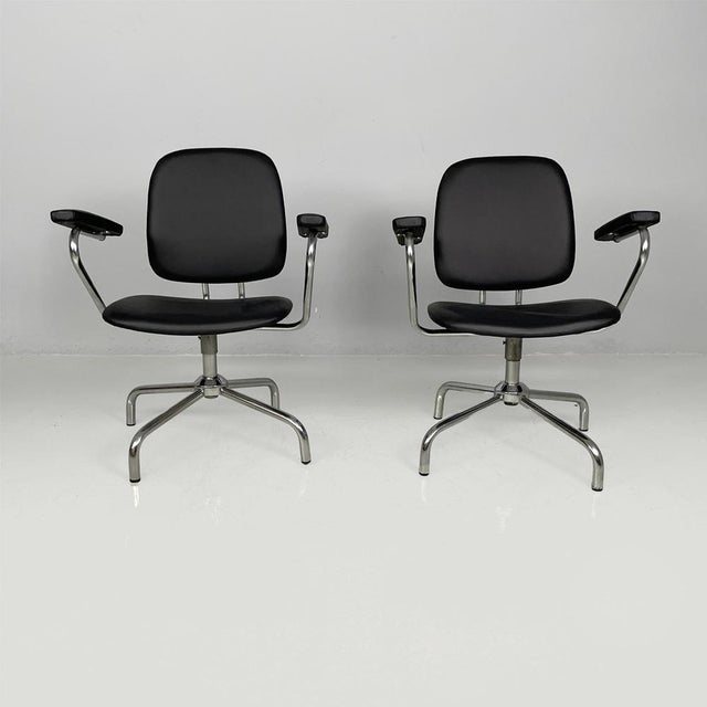 Italian Modern Swivel Office Chairs in Steel and Faux Leather, 1960s, Set of 2 For Sale - Image 17 of 17