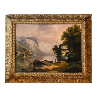 Early 20th Century European Landscape Oil Painting in Ornate Gilt Frame For Sale