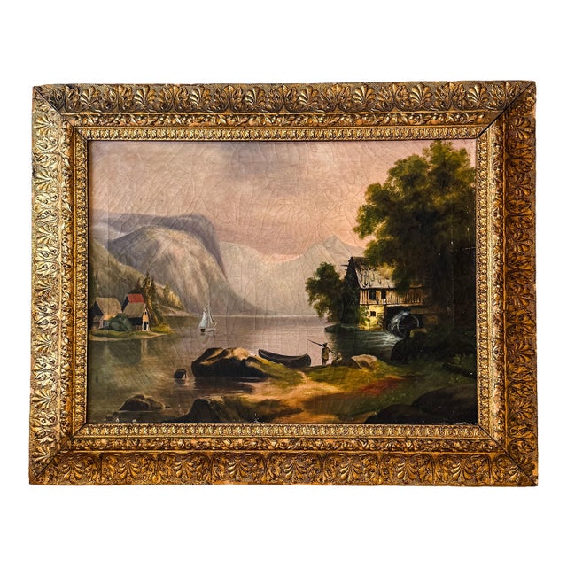 Early 20th Century European Landscape Oil Painting in Ornate Gilt Frame For Sale