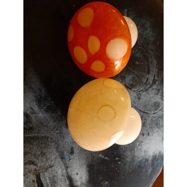 This is an EXQUISITE Pair of 5" Art Glass Mushroom Figurines. Procured at auction BOX 31