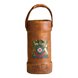 Victorian English Leather Carryall Cordite Bucket With Coat of Arms