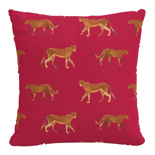 Not Yet Made - Made To Order 20" Indoor/Outdoor Pillow Raspberry Cheetah Walk For Sale - Image 5 of 5
