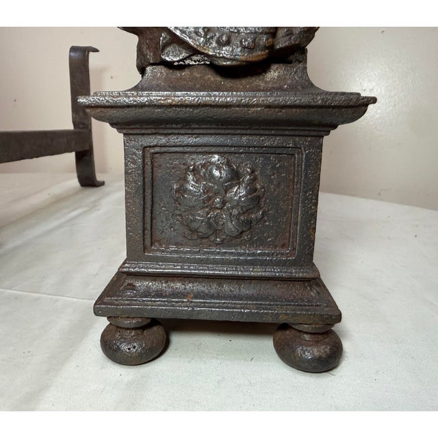 Black Antique Pair 19th Century Chinese Emperor & Empress Cast Iron Fireplace Andirons For Sale - Image 8 of 16