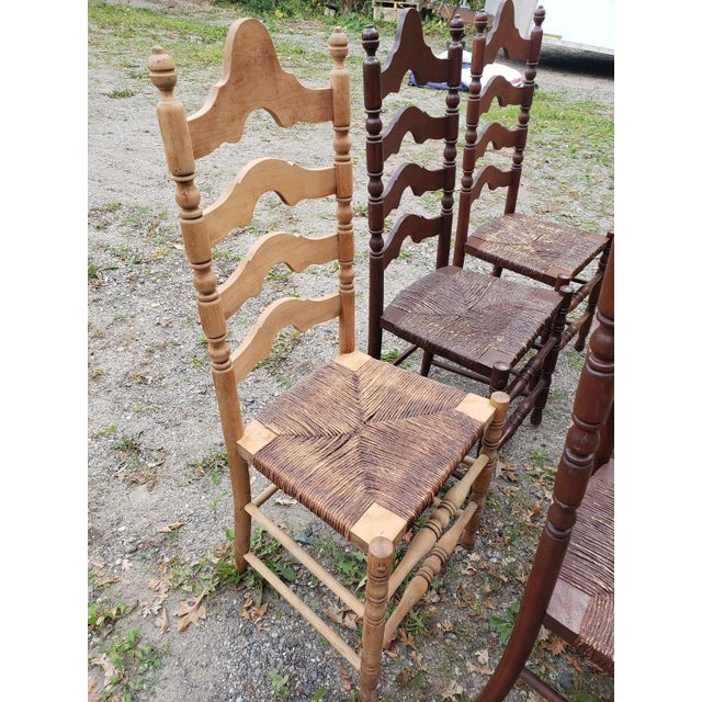 Ladder Back / ladderback Dining Chair with Rush Woven Seat – unfinished/stripped 42.5" tall - Shaker Style Turned Wood...