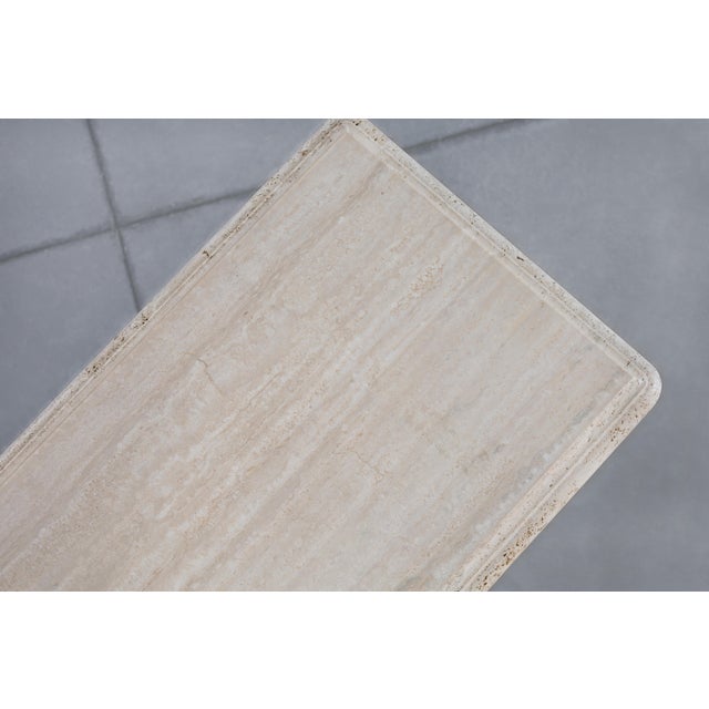 Vintage Italian Postmodern Bullnose Edge Travertine Console Table For Sale - Image 12 of 12