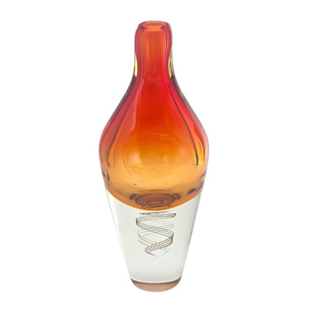 Amber Murano-Style Sommerso Art Glass Vase With Amber Overlay and Internal Swirl, 12" For Sale - Image 8 of 10