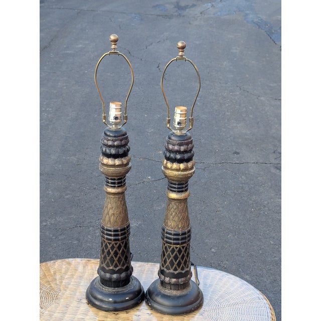 Vintage Unique Ornate Art Deco Style Table Lamps - a Pair For Sale - Image 10 of 12