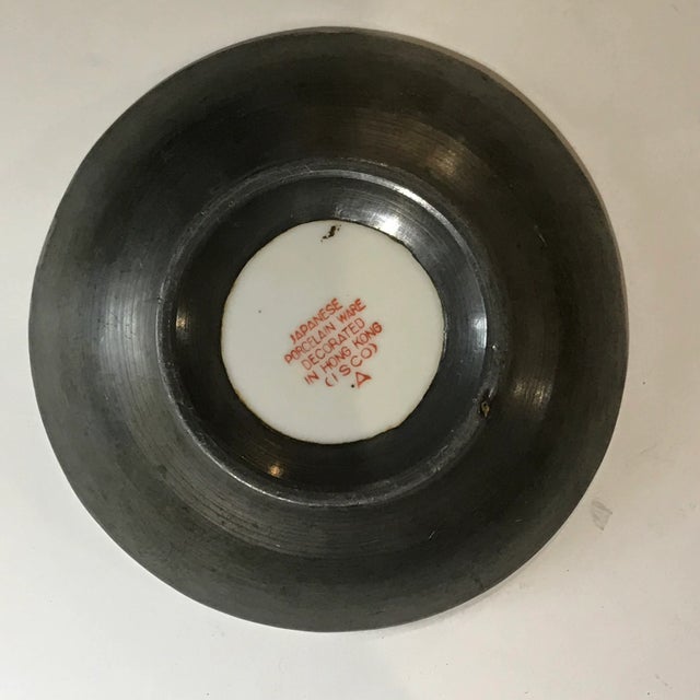 Chinoiserie Pewter Banded Porcelain Famille Rose Coaster Dish For Sale - Image 3 of 5