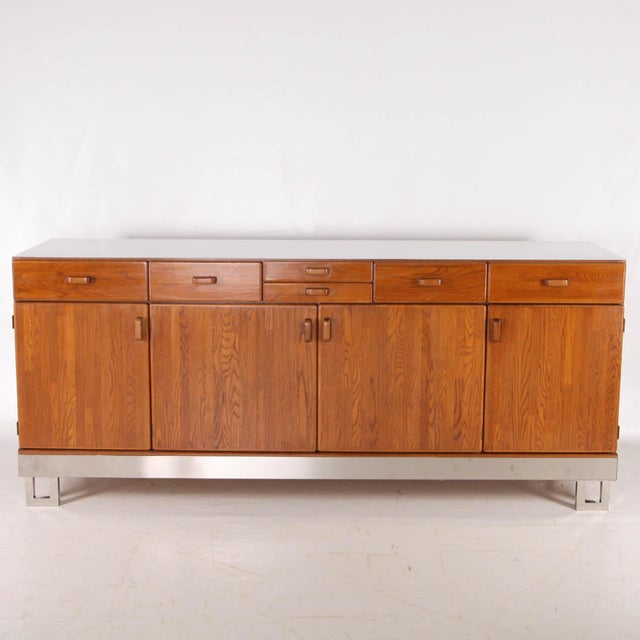 Sideboard in Oak and Brushed Aluminum, 1980s For Sale - Image 11 of 18