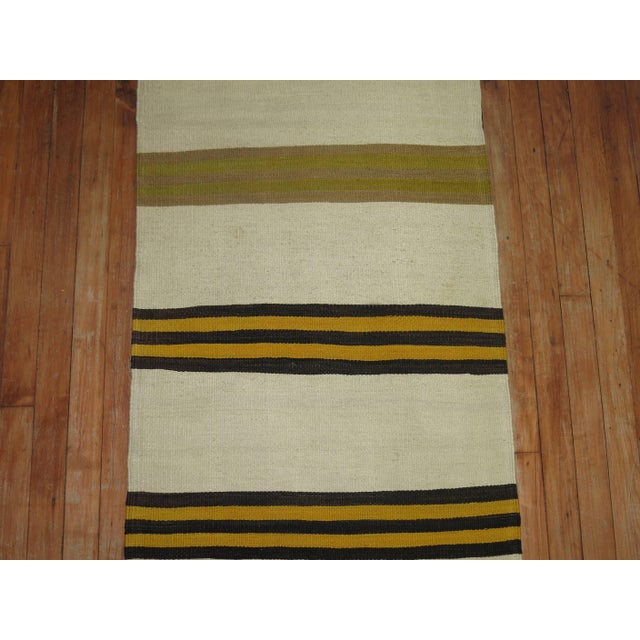 Vintage Zabihi Collection Long Ivory Striped Kilim Long Runner For Sale - Image 4 of 9