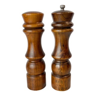 Mid 20th Century Goodwood Hardwood Salt & Pepper Shakers — Handcrafted Wood Tableware Set For Sale