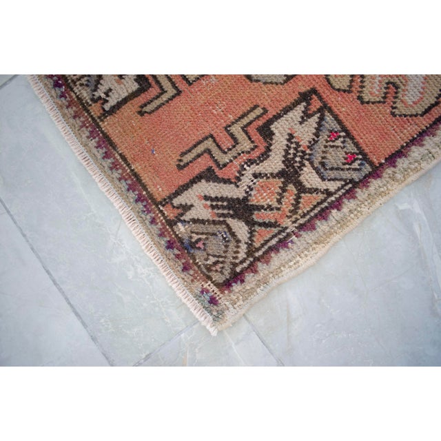 Terra Cotta Small Turkish Rug Hand Knotted Faded Mat Entry Decor, Distressed Low Pile - 1'6'' X 3' For Sale - Image 8 of 13