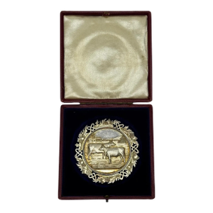 19th Century Scottish Silver Agricultural Prize Medal Ayrshire Cow & Calf Bull With Original Case