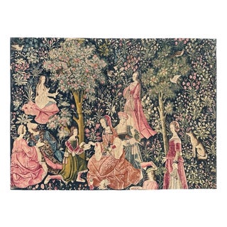 Vintage French Screen-Printed Tapestry with Gallant Parties Motif, 1960s For Sale