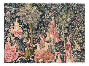 Vintage French Screen-Printed Tapestry with Gallant Parties Motif, 1960s