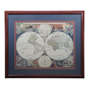 Early 20th Century Novissima Totius Terrarum Orbis Tabula Map After Nicolaes Visscher Burled Frame