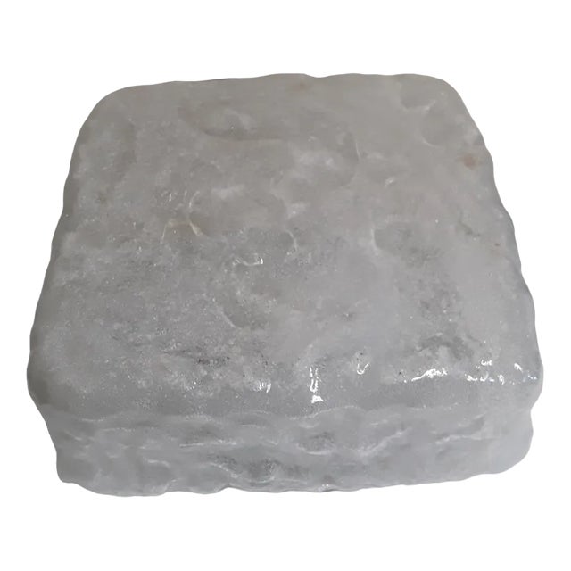 Vintage Ceiling Lamp with Shade in Square Ice Glass on Black Metal Mount, 1970s For Sale