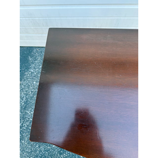 Brown Antique Duncan Phyfe Style Flip Top Swivel Card / Game Table For Sale - Image 8 of 18