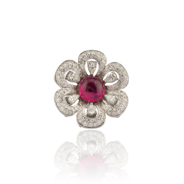 Arts & Crafts Natural Diamond Ruby with 1.90 Carats Diamond & Ruby 3.50 Carats in 18k Gold For Sale - Image 3 of 6