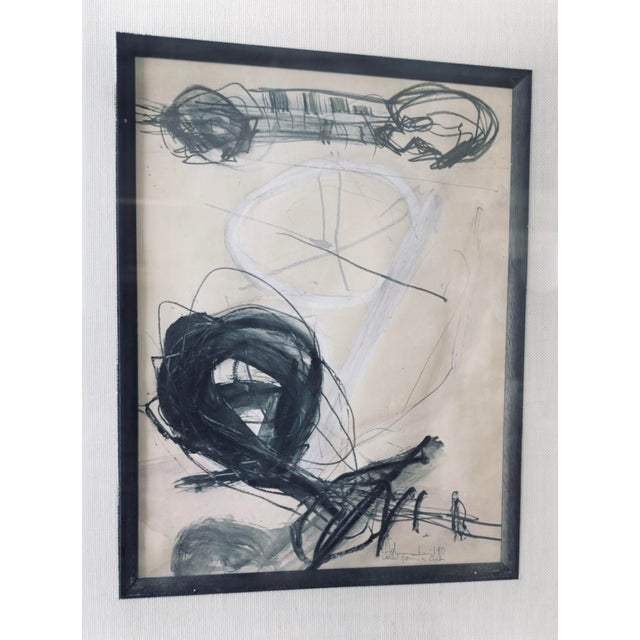 This handsome striking work on paper and in a new black wood frame and with a linen matte under glass is by artist Manfred...