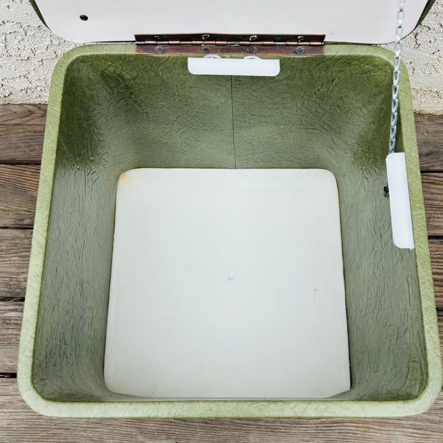 1950s Mid Century Modern Green Vinyl Storage Ottoman Hassock With Casters For Sale - Image 11 of 18