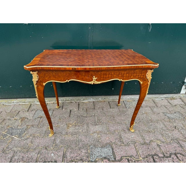 Circa 1840–1860 French Mahogany Accent Table – Fruitwood Marquetry & Gilt Bronze Decoration, 1 Piece Infuse your space...