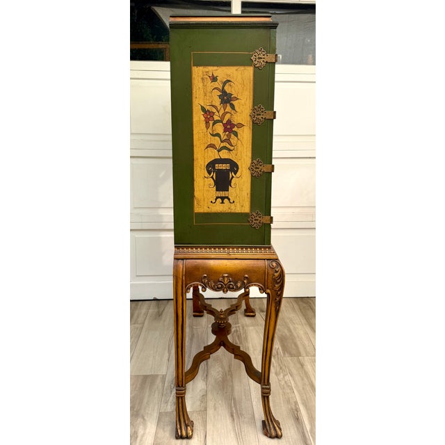 Mid-Century Chinoiserie Scenic Two-Door Cabinet With Ornate Brass Hardware For Sale - Image 15 of 18