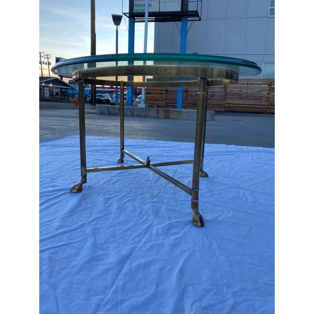 Mid-Century Modern Mastercraft Brass Hoofed End Table in Faux Bamboo Manner of Jansen For Sale - Image 3 of 13