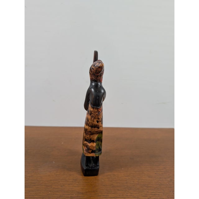 Hand-Carved Ghanaian Wooden Sculpture – Woman Pounding Fufu For Sale - Image 4 of 6