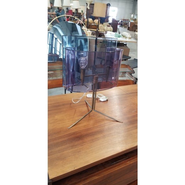 Italian Rare Purple Acrylic and Brass table lamp
