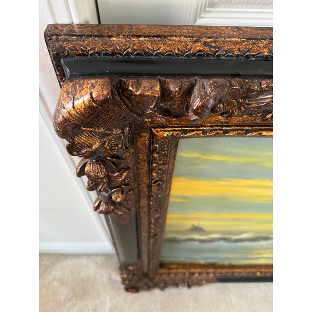 50x40" Ornate Baroque Giltwood & Black Enamel Frame W/Oil on Canvas Painting For Sale - Image 9 of 16
