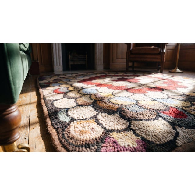 1940s Multi Floral Folk Art Penny Antique American Hooked Rug 4' 0''x4' 0'' Woven Wool Carpet For Sale - Image 14 of 15