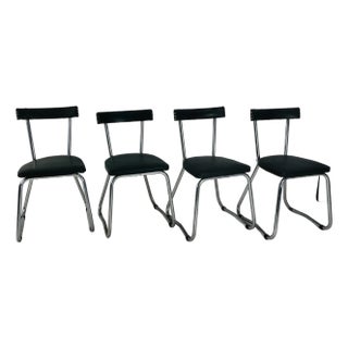 Set of Four 1950s Dining Chairs — Chrome & Forest Green For Sale