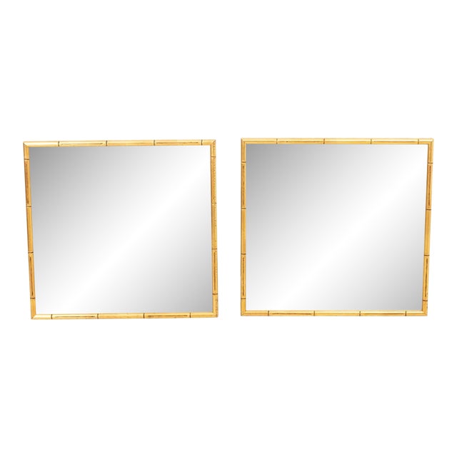 Pair Gilt Faux Bamboo Distressed Mirrors For Sale