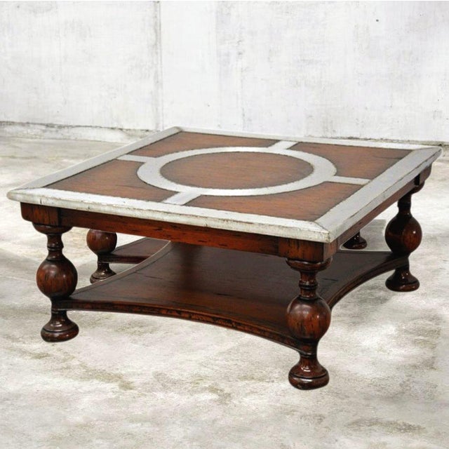 1970s Shoreditch Mahogany & Metal Industrial Coffee Table—rugged Industrial Edge Meets Old-World Craftsmanship. For Sale In Raleigh - Image 6 of 8
