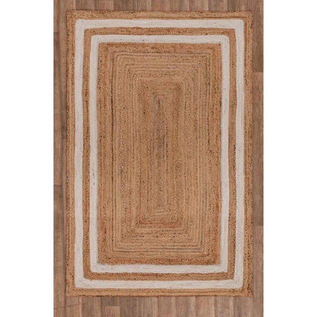Textile White Border Rectangle Jute Handmade Rug 8'x10' Ft. For Sale - Image 7 of 10
