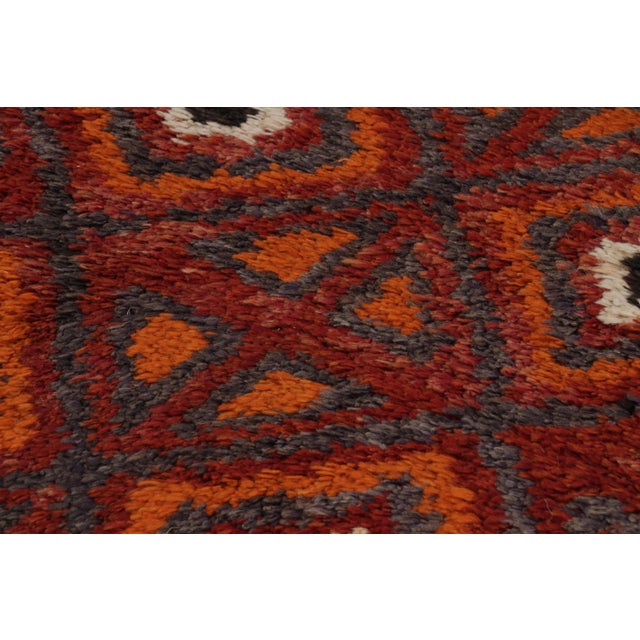 1910s Hand-Knotted Antique Rug Red Moroccan Runner - High Pile and Diamond Pattern For Sale - Image 5 of 10