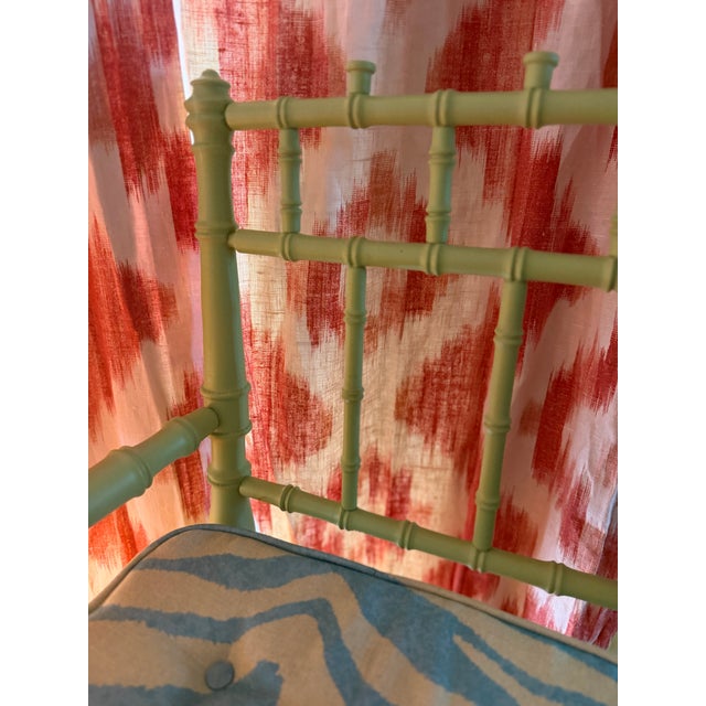 Arts and Crafts Style Faux Bamboo Child’s Chair in Apple Green With Contemporary Cushion For Sale In New York - Image 6 of 8