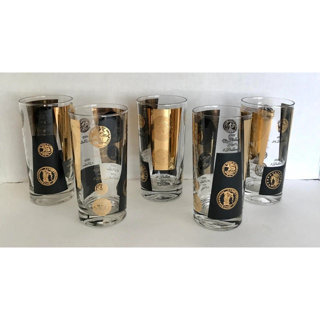 Mid 20th Century Set of 5 Cera Tall 22k Gold and Black Glasses For Sale In Los Angeles - Image 6 of 6