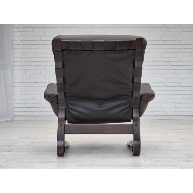 Vintage Scandinavian Lounge Chair in Leather and Bentwood, 1970s For Sale - Image 13 of 18