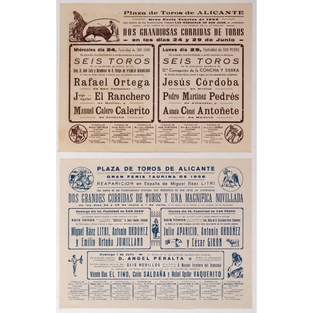 1950s 1950's Spanish Bullfighting Poster, Plaza De Toro, Valencia (Set of 2) For Sale - Image 5 of 7