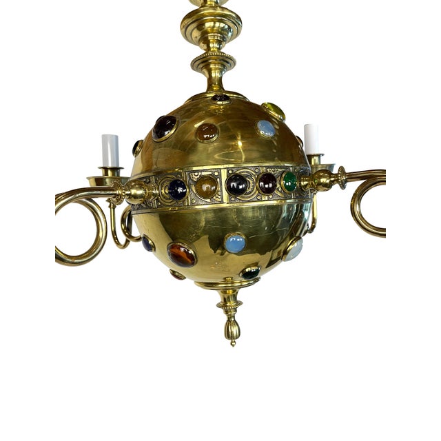 Early 20th Century Brass Moroccan Style Chandelier with Colored Stones For Sale - Image 18 of 18